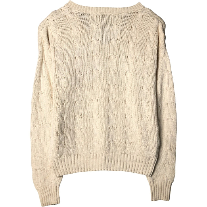 Vintage 90'S J.Crew cable knit V-neck cotton sweater, Made in USA, Men's XL cotton pale white type Vintage Second Hand