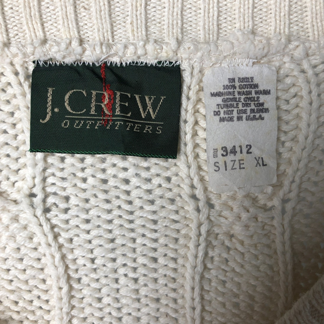 Vintage 90'S J.Crew cable knit V-neck cotton sweater, Made in USA, Men's XL cotton pale white type Vintage Second Hand