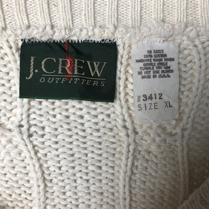Vintage 90'S J.Crew cable knit V-neck cotton sweater, Made in USA, Men's XL cotton pale white type Vintage Second Hand