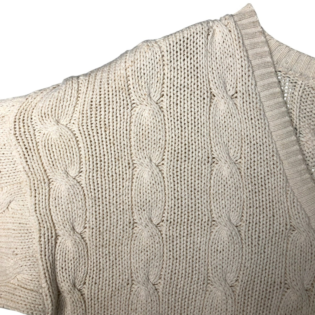 Vintage 90'S J.Crew cable knit V-neck cotton sweater, Made in USA, Men's XL cotton pale white type Vintage Second Hand