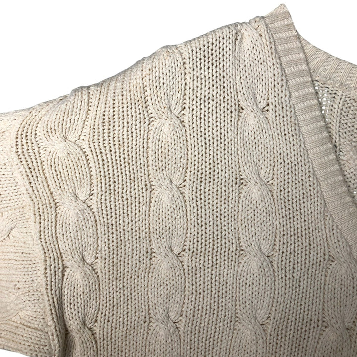 Vintage 90'S J.Crew cable knit V-neck cotton sweater, Made in USA, Men's XL cotton pale white type Vintage Second Hand