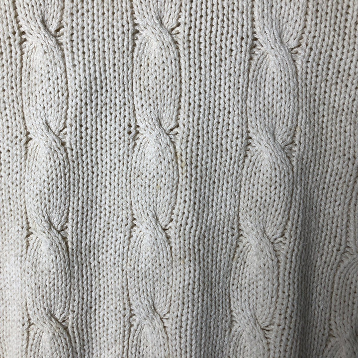 Vintage 90'S J.Crew cable knit V-neck cotton sweater, Made in USA, Men's XL cotton pale white type Vintage Second Hand