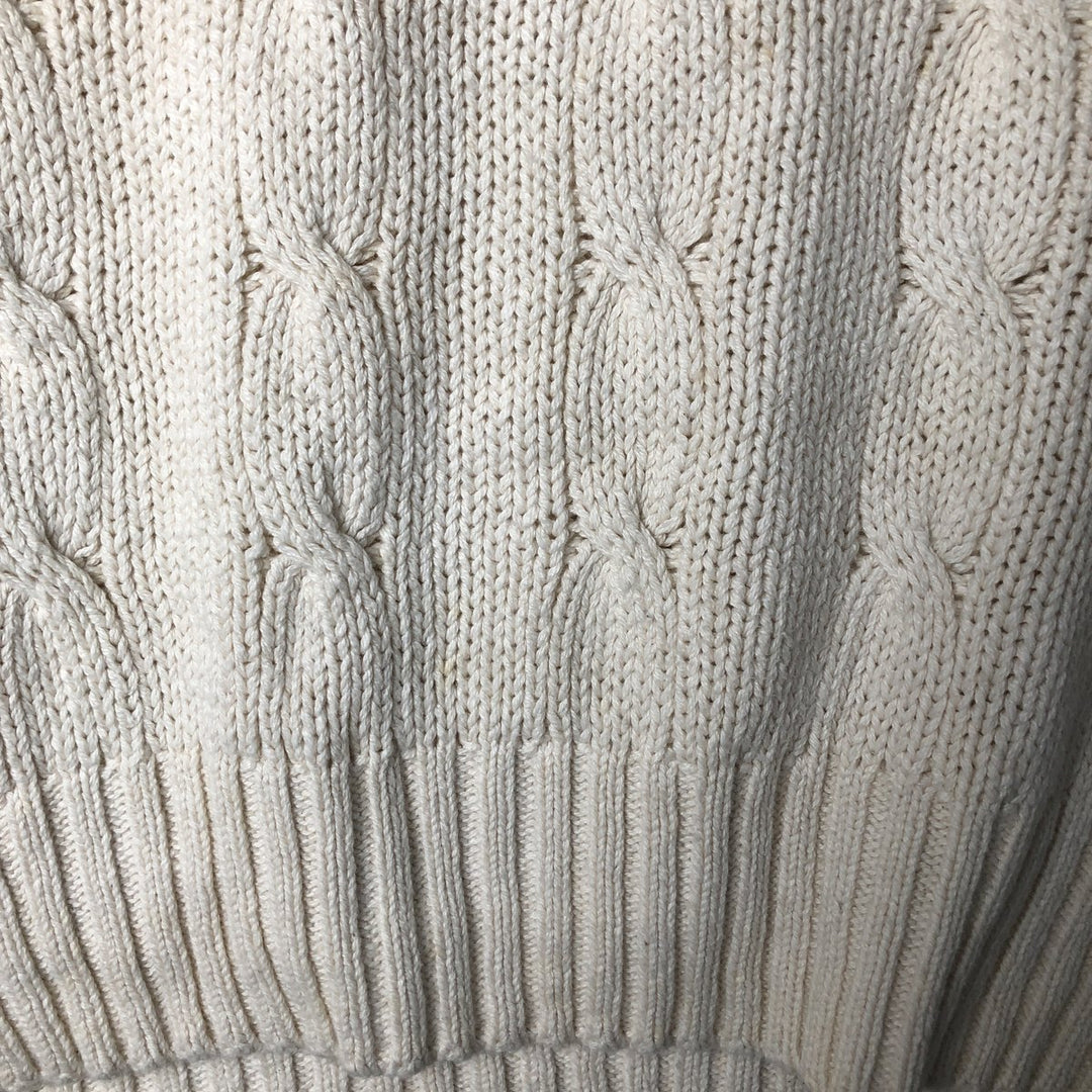 Vintage 90'S J.Crew cable knit V-neck cotton sweater, Made in USA, Men's XL cotton pale white type Vintage Second Hand