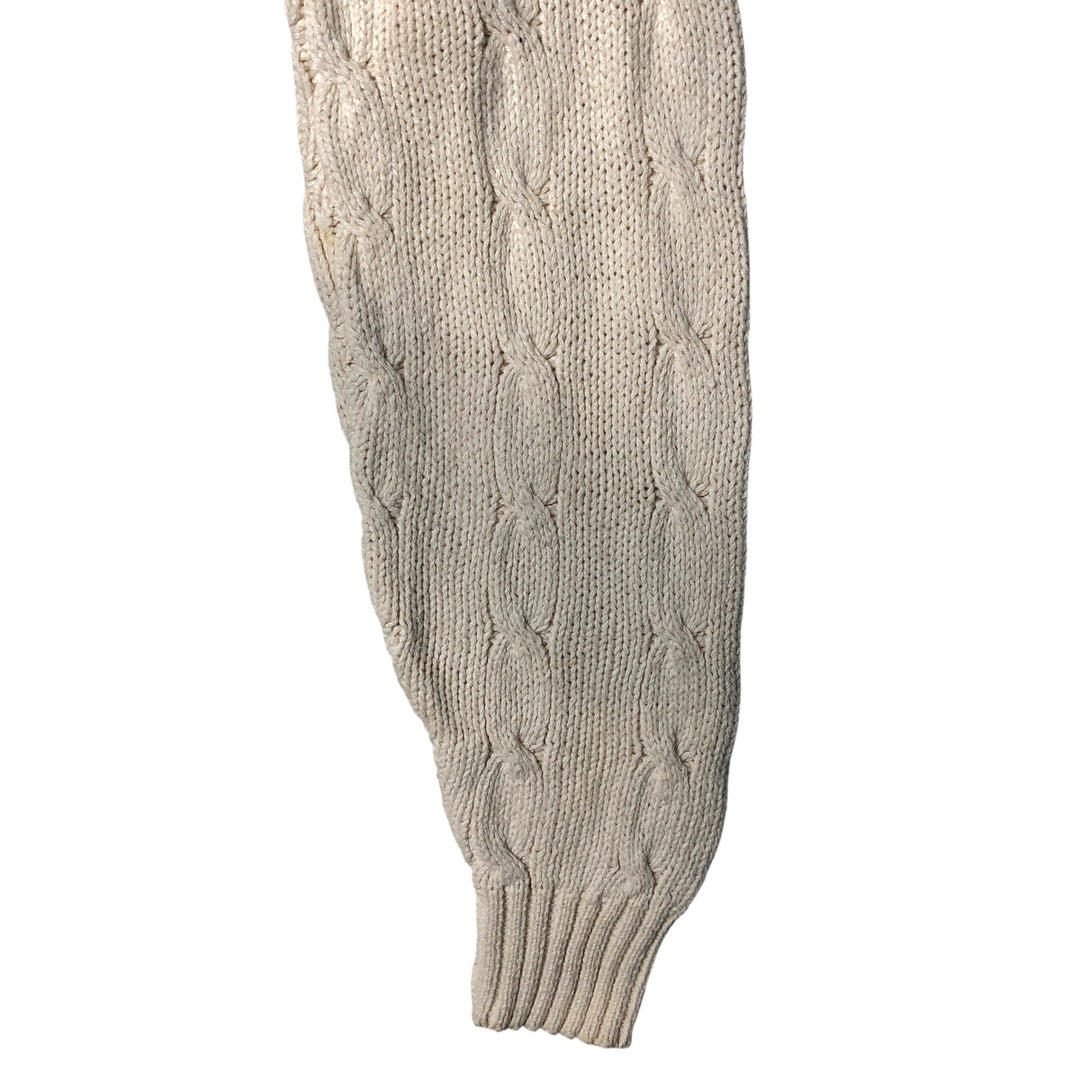Vintage 90'S J.Crew cable knit V-neck cotton sweater, Made in USA, Men's XL cotton pale white type Vintage Second Hand