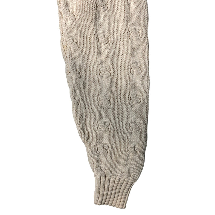 Vintage 90'S J.Crew cable knit V-neck cotton sweater, Made in USA, Men's XL cotton pale white type Vintage Second Hand