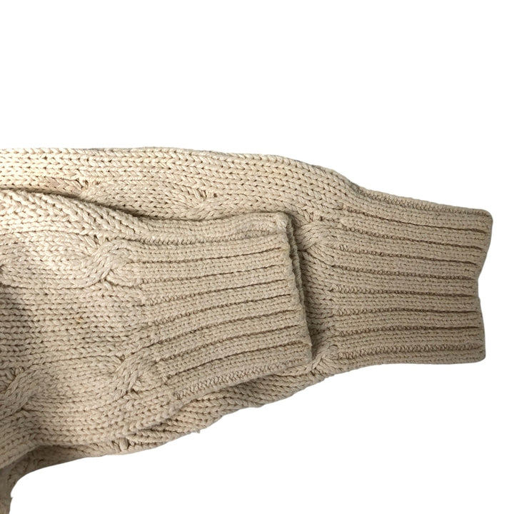 Vintage 90'S J.Crew cable knit V-neck cotton sweater, Made in USA, Men's XL cotton pale white type Vintage Second Hand