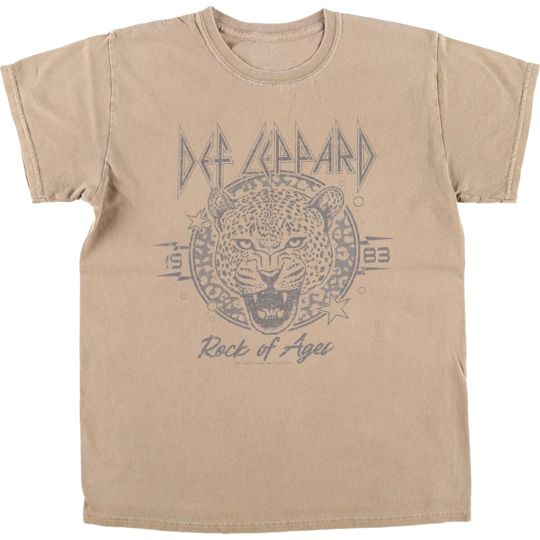 THE VINYL ICON DEF LEPPARD Band T-Shirt, Men's Size Small cotton Khaki type Vintage Second Hand
