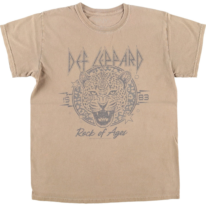 THE VINYL ICON DEF LEPPARD Band T-Shirt, Men's Size Small cotton Khaki type Vintage Second Hand