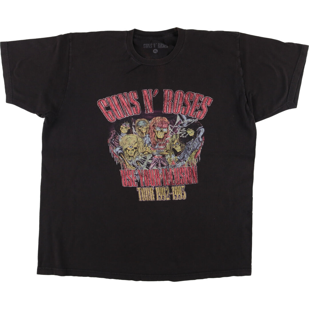 GUNS N' ROSES Skull Pattern Band T-shirt, Men's XL size cotton black type Vintage Second Hand