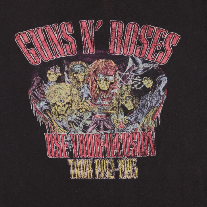 GUNS N' ROSES Skull Pattern Band T-shirt, Men's XL size cotton black type Vintage Second Hand
