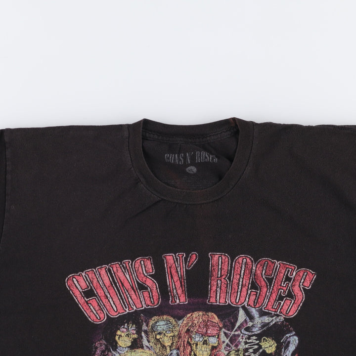 GUNS N' ROSES Skull Pattern Band T-shirt, Men's XL size cotton black type Vintage Second Hand