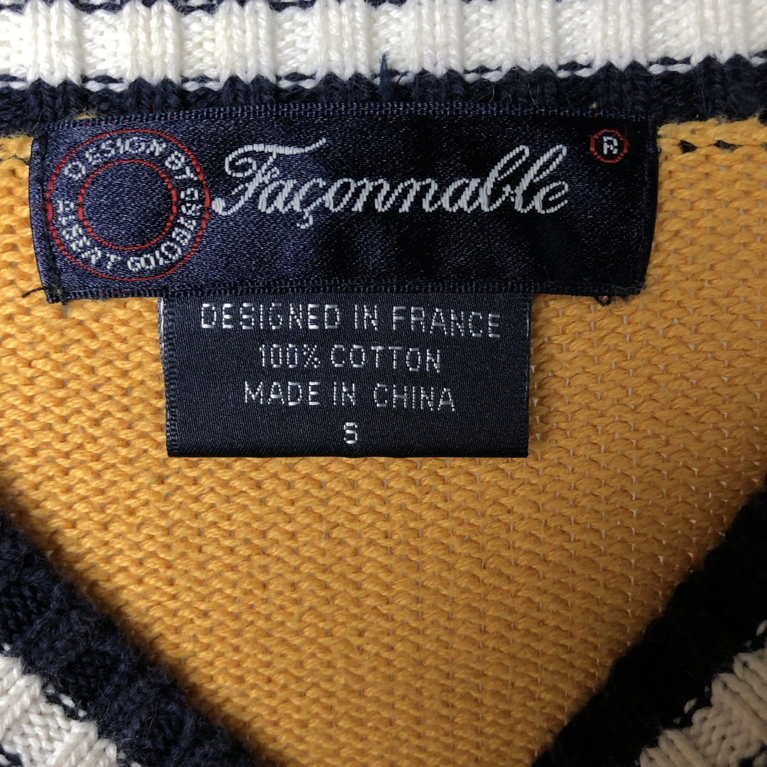 FACONNABLE All-Over Anchor Pattern Cotton Knit Sweater, Men's Size Small cotton yellow type Vintage Second Hand