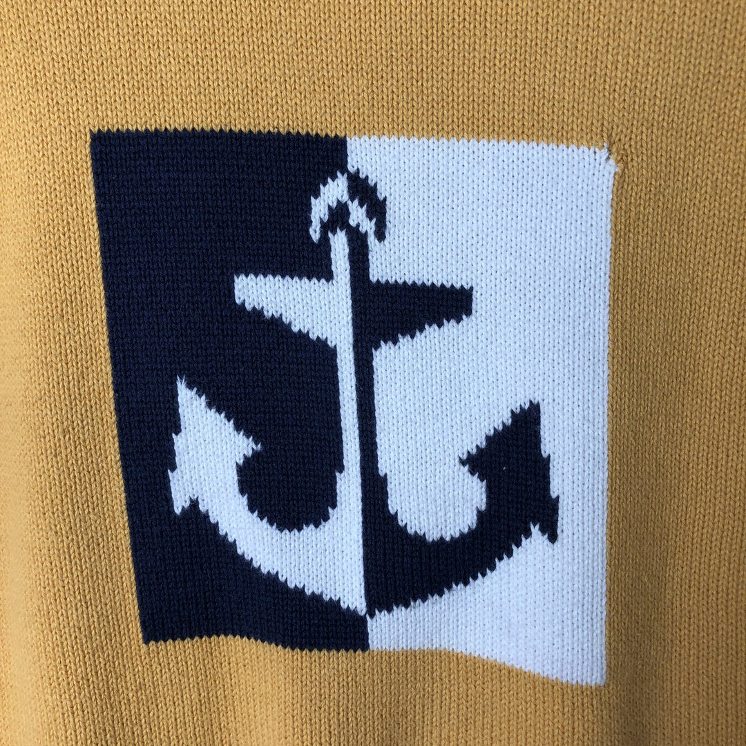 FACONNABLE All-Over Anchor Pattern Cotton Knit Sweater, Men's Size Small cotton yellow type Vintage Second Hand