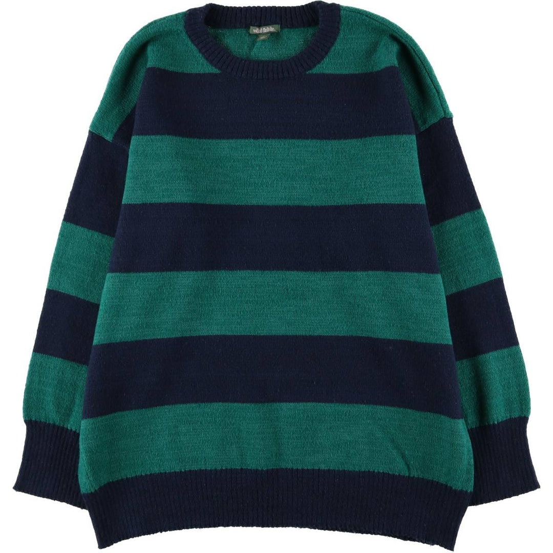wild fable Border Pattern Cotton Knit Sweater, Men's Size L cotton navy blue type Vintage Second Hand