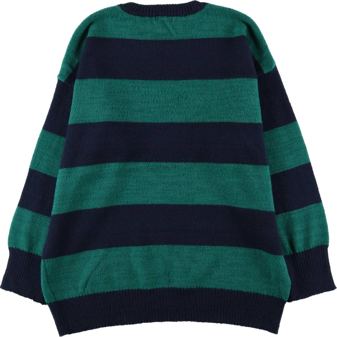 wild fable Border Pattern Cotton Knit Sweater, Men's Size L cotton navy blue type Vintage Second Hand