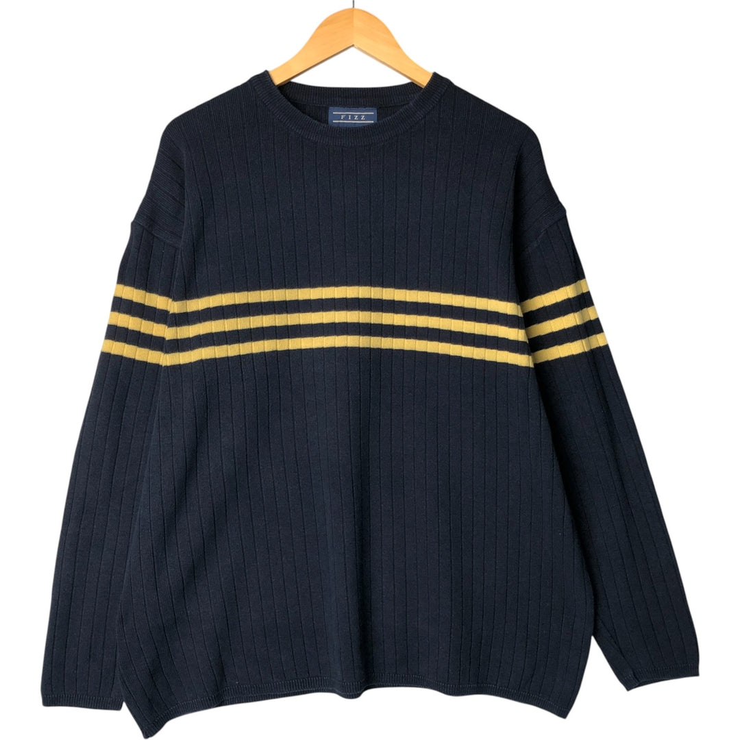 FIZZ Ribbed Cotton Knit Sweater, Men's Size XL cotton navy blue type Vintage Second Hand