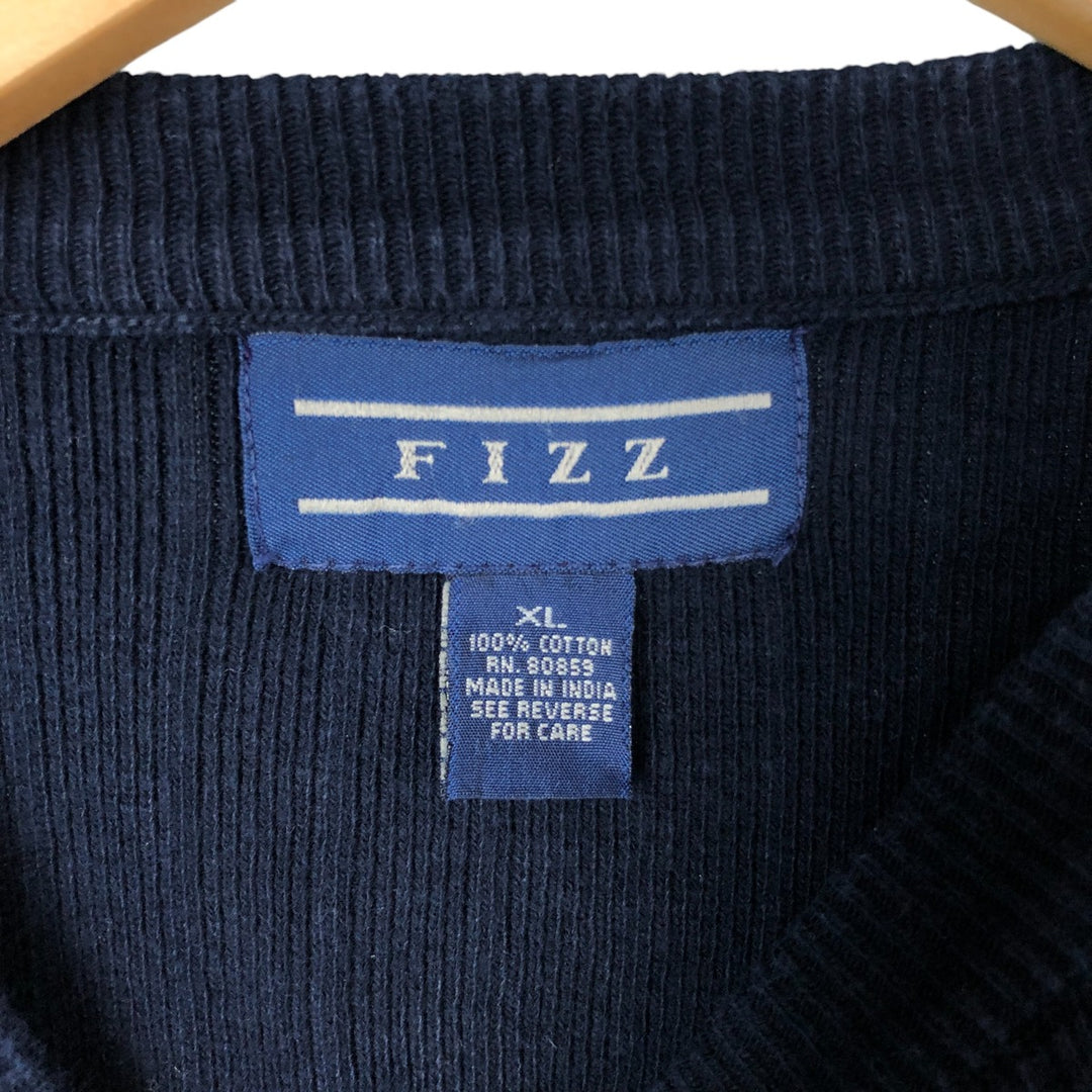 FIZZ Ribbed Cotton Knit Sweater, Men's Size XL cotton navy blue type Vintage Second Hand
