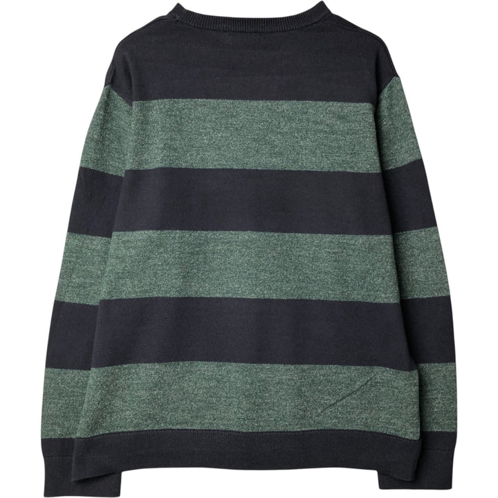 2000'S ~ NAUTICA Striped Pattern Cotton Knit Sweater, Men's XL cotton navy blue type Vintage Second Hand