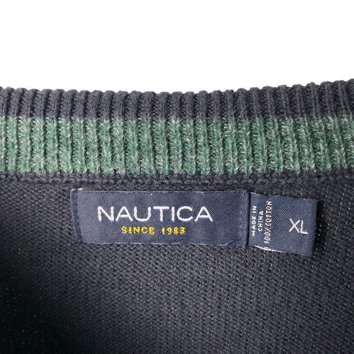 2000'S ~ NAUTICA Striped Pattern Cotton Knit Sweater, Men's XL cotton navy blue type Vintage Second Hand