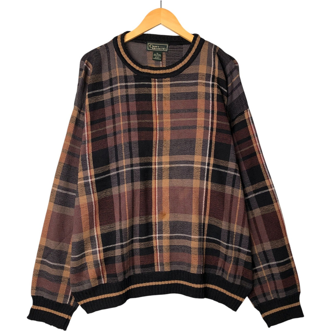 Vintage 90s-00'S Craft and Barrow Check Pattern Cotton Knit Sweater, Men's XL cotton gray type Vintage Second Hand
