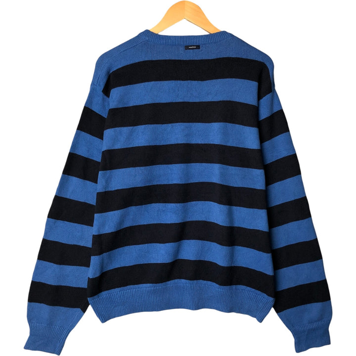 00'S ~ NAUTICA Striped Pattern Cotton Knit Sweater Men's Size L cotton blue type Vintage Second Hand