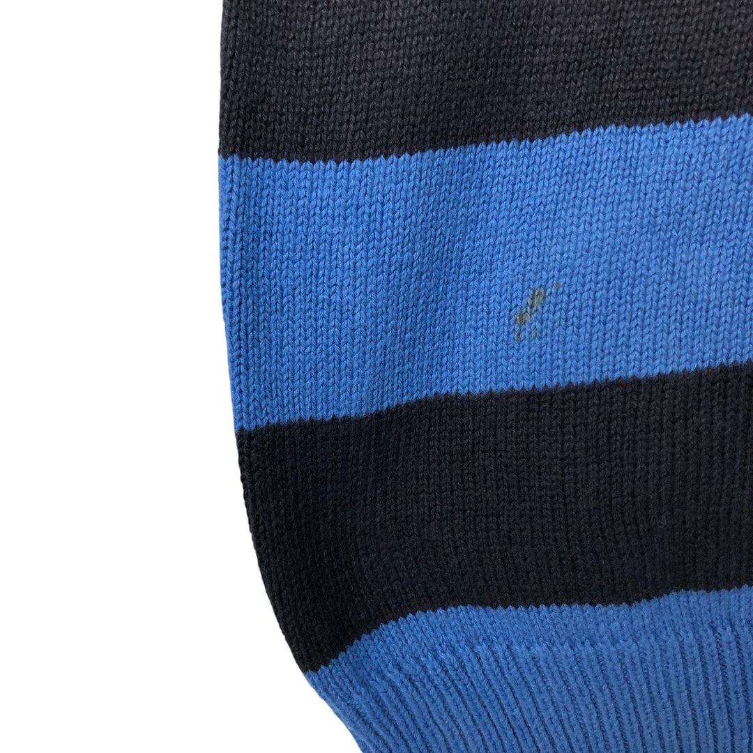 00'S ~ NAUTICA Striped Pattern Cotton Knit Sweater Men's Size L cotton blue type Vintage Second Hand