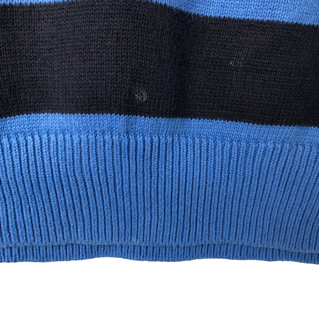 00'S ~ NAUTICA Striped Pattern Cotton Knit Sweater Men's Size L cotton blue type Vintage Second Hand