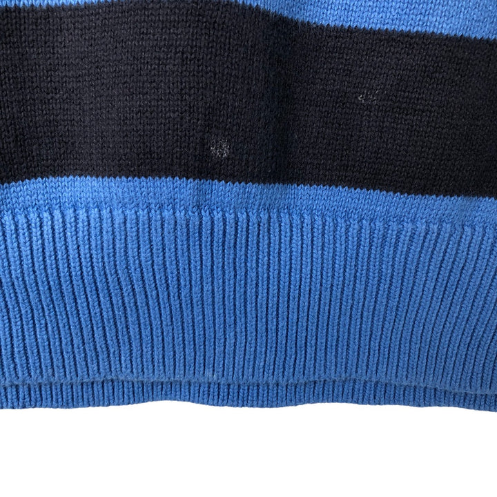 00'S ~ NAUTICA Striped Pattern Cotton Knit Sweater Men's Size L cotton blue type Vintage Second Hand