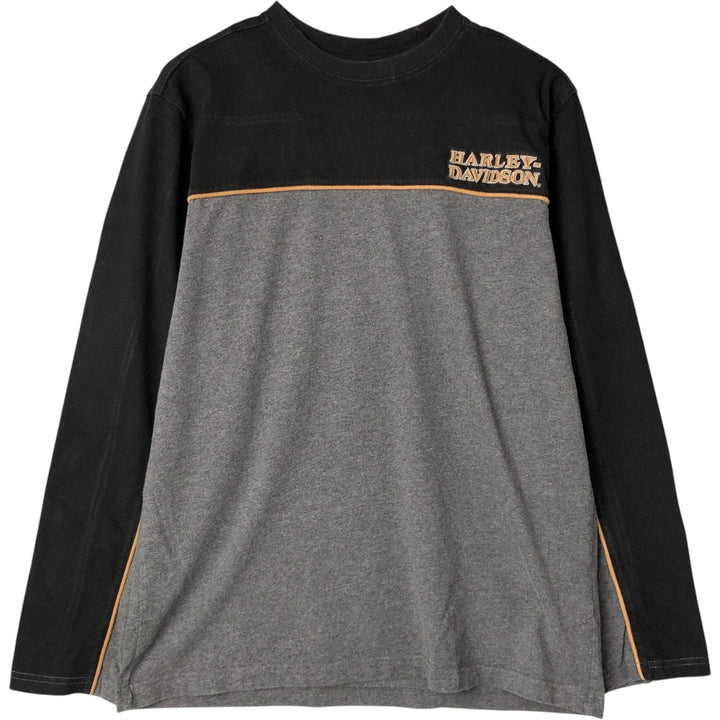 Harley-Davidson Two-Tone Long Sleeve T-Shirt, Men's Size L cotton black type Vintage Second Hand