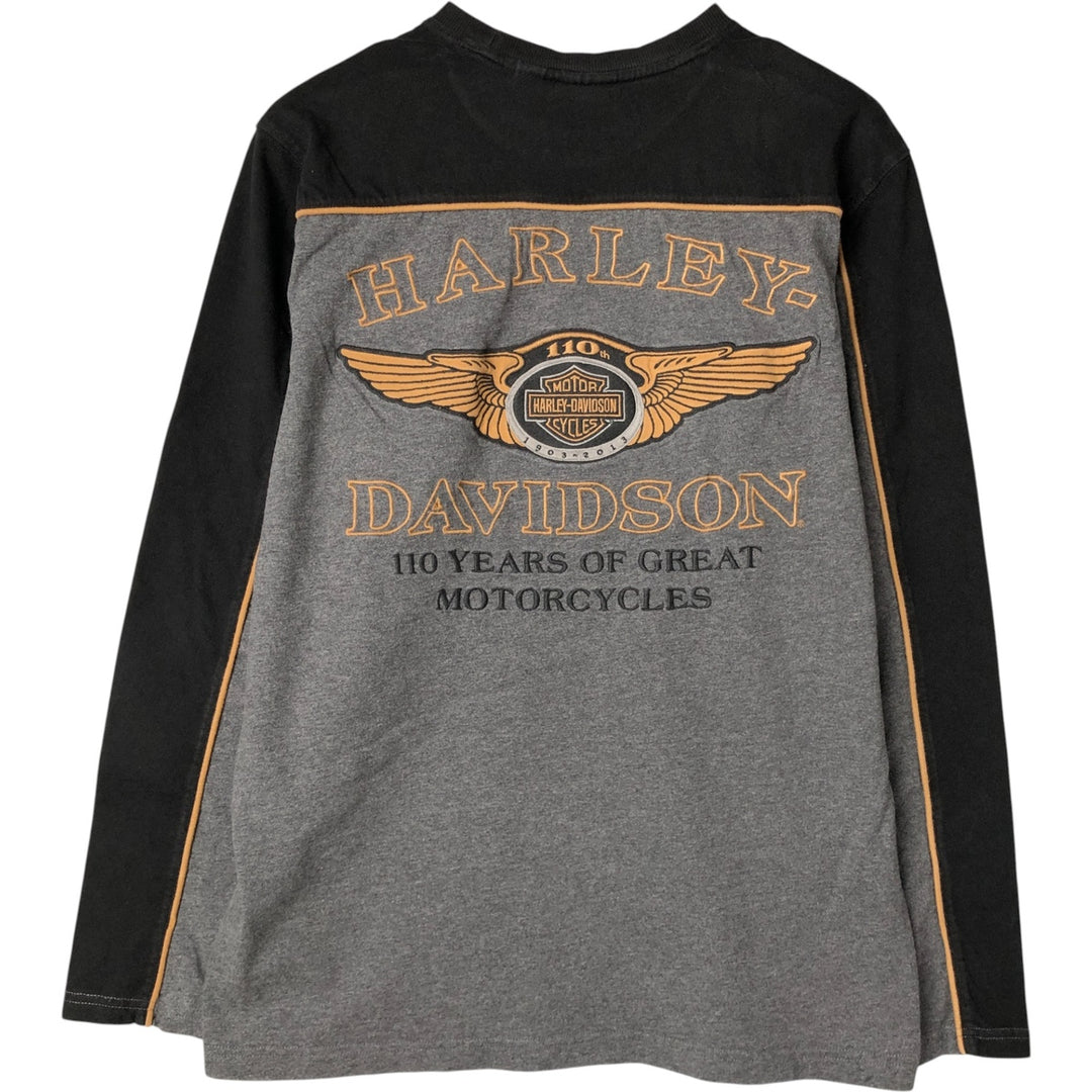Harley-Davidson Two-Tone Long Sleeve T-Shirt, Men's Size L cotton black type Vintage Second Hand