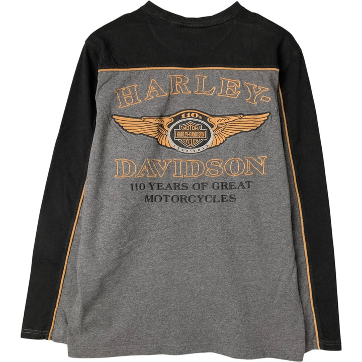 Harley-Davidson Two-Tone Long Sleeve T-Shirt, Men's Size L cotton black type Vintage Second Hand