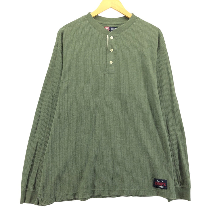 90'S Ralph Lauren CHAPS Henley neck long T-shirt long T men's size L vintage cotton green type Vintage Second Hand