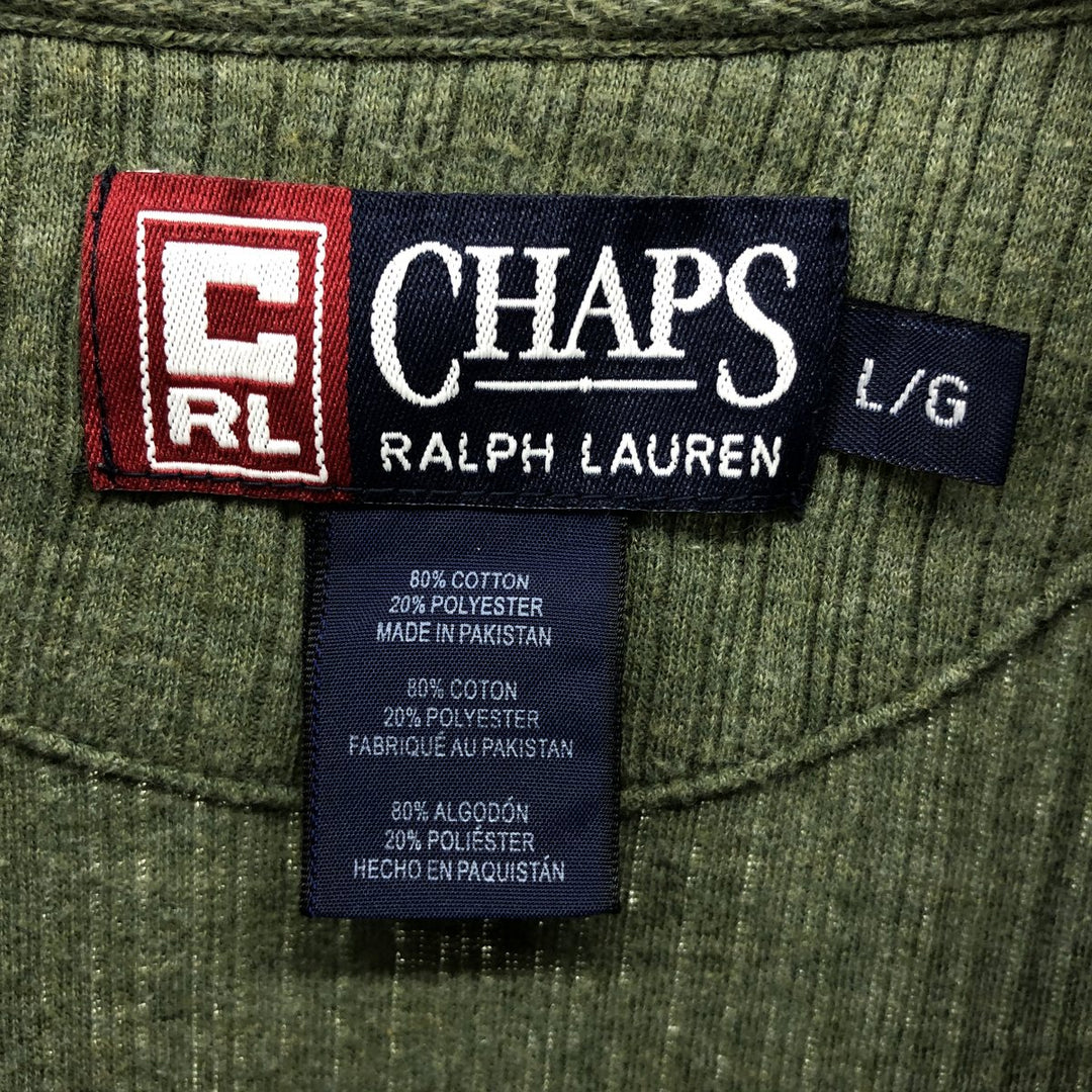 90'S Ralph Lauren CHAPS Henley neck long T-shirt long T men's size L vintage cotton green type Vintage Second Hand