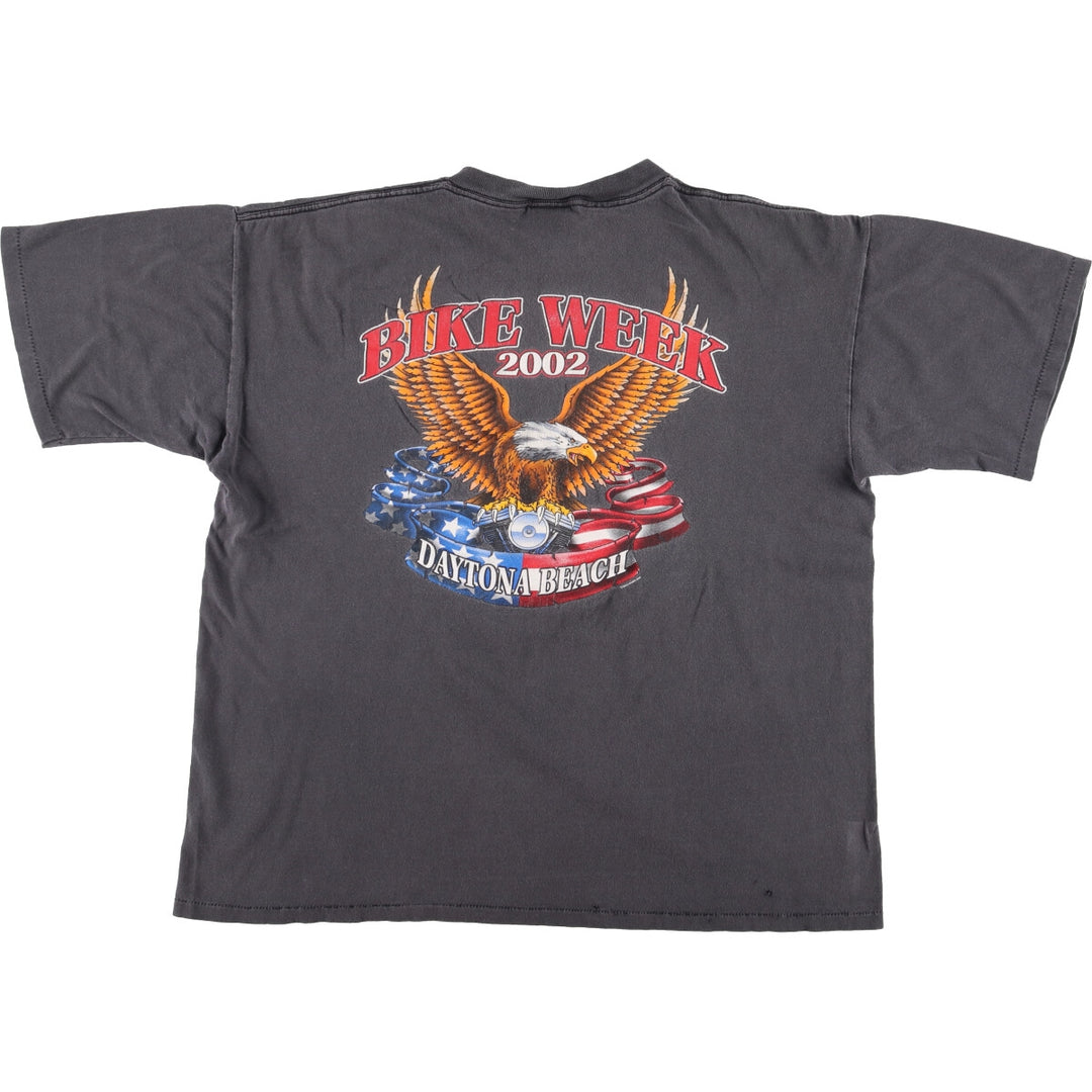 2000'S AllSport Eagle Pattern Stars and Stripes Motorcycle T-Shirt, Men's XL cotton Charcoal Vintage Second Hand