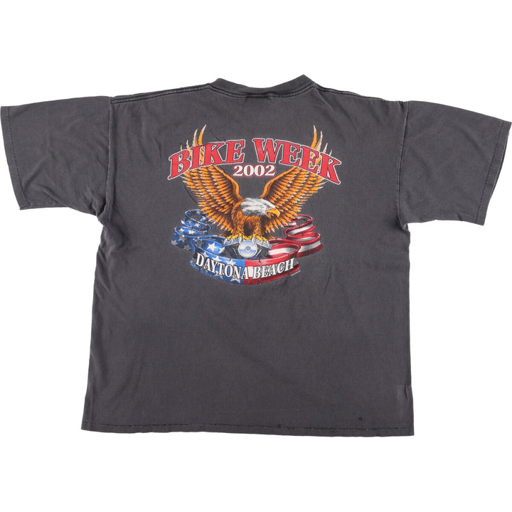 2000'S AllSport Eagle Pattern Stars and Stripes Motorcycle T-Shirt, Men's XL cotton Charcoal Vintage Second Hand