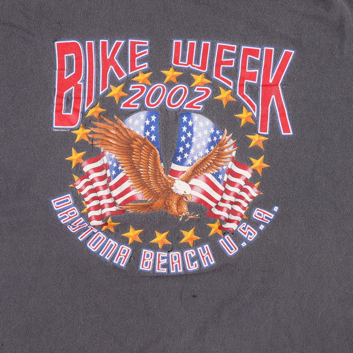 2000'S AllSport Eagle Pattern Stars and Stripes Motorcycle T-Shirt, Men's XL cotton Charcoal Vintage Second Hand