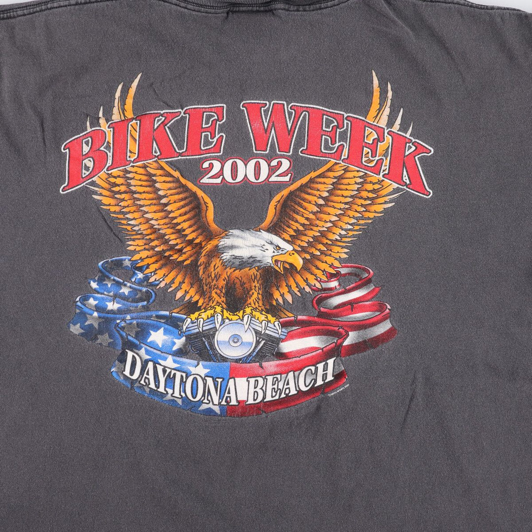 2000'S AllSport Eagle Pattern Stars and Stripes Motorcycle T-Shirt, Men's XL cotton Charcoal Vintage Second Hand