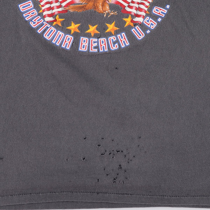 2000'S AllSport Eagle Pattern Stars and Stripes Motorcycle T-Shirt, Men's XL cotton Charcoal Vintage Second Hand