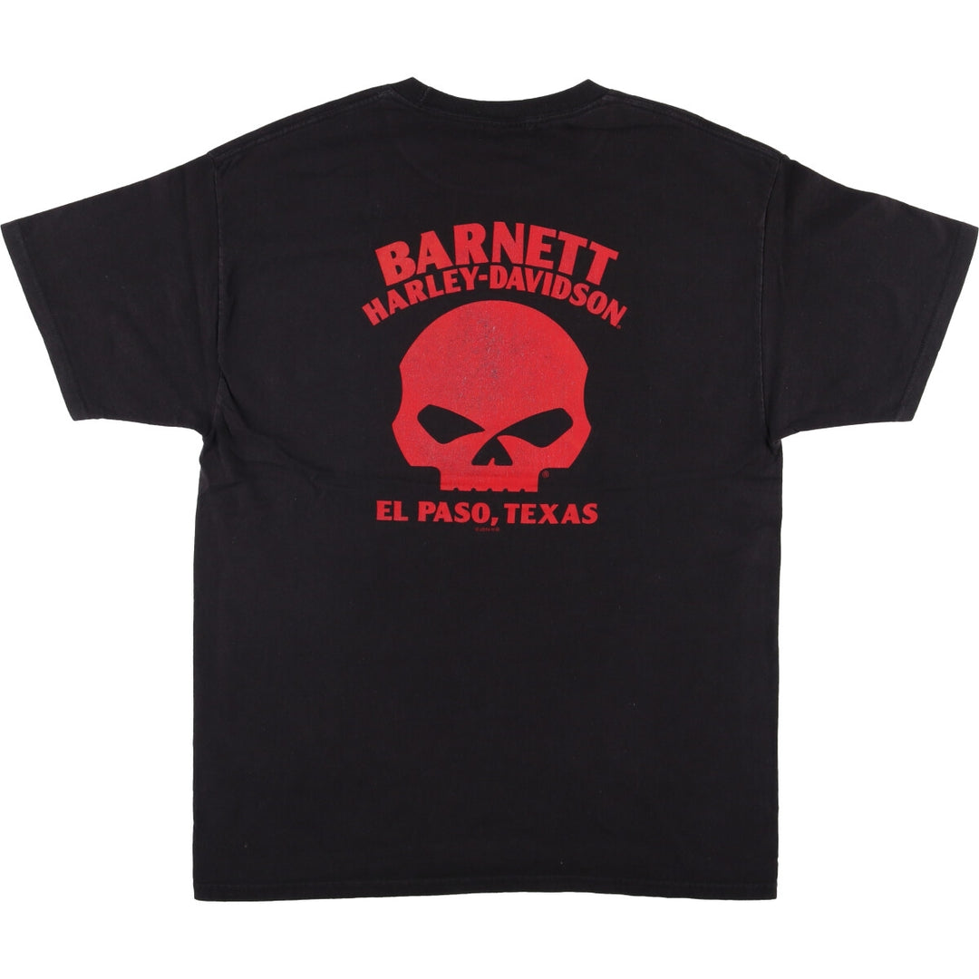 Harley Davidson Skull Pattern Fire Pattern Motorcycle Bike T-shirt Men's L size cotton black type Vintage Second Hand