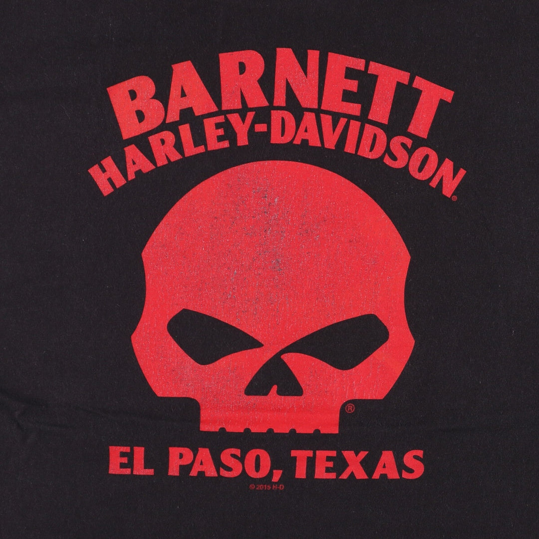 Harley Davidson Skull Pattern Fire Pattern Motorcycle Bike T-shirt Men's L size cotton black type Vintage Second Hand