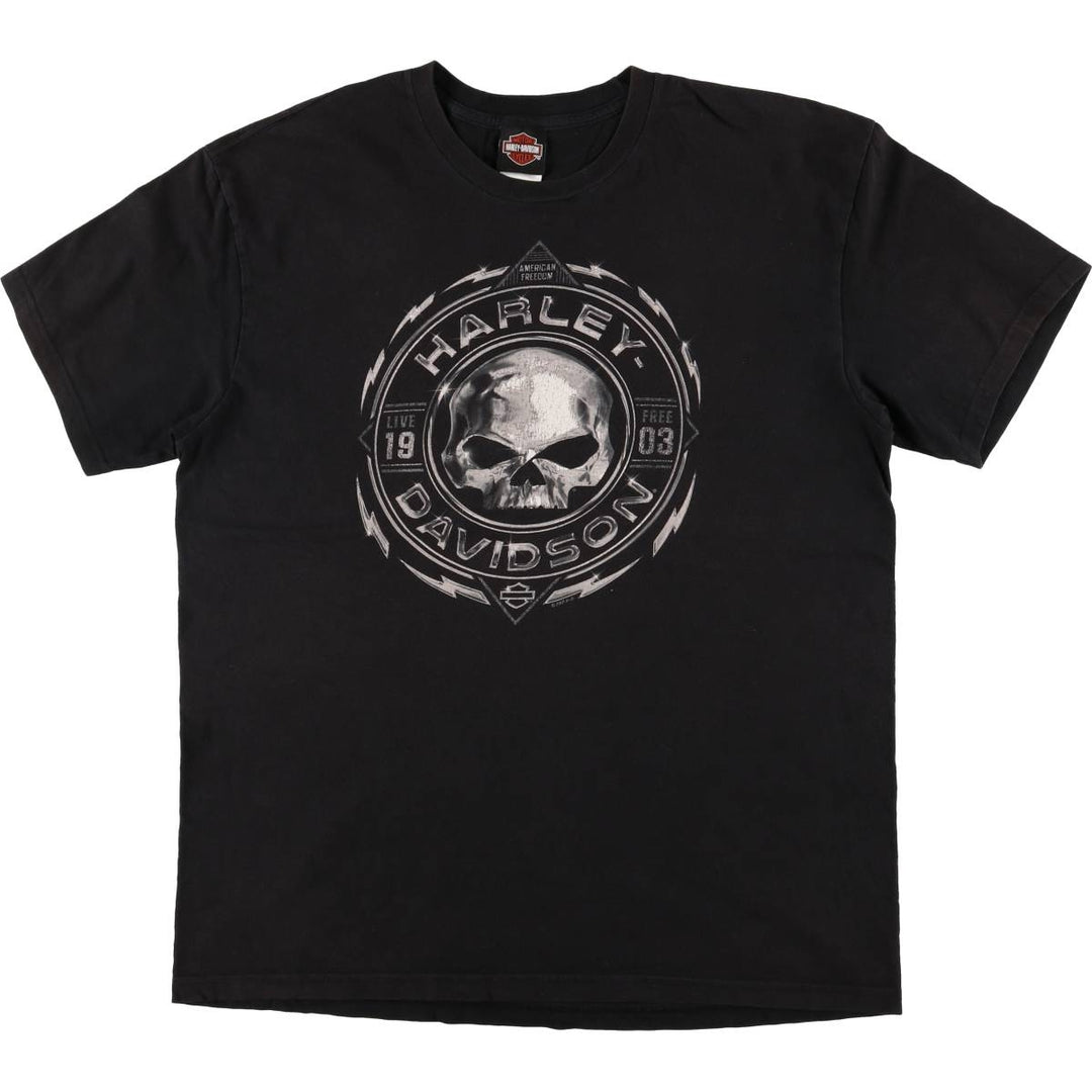 Harley-Davidson Skull Pattern Motorcycle Bike T-shirt Made in USA Men's XL cotton black type Vintage Second Hand