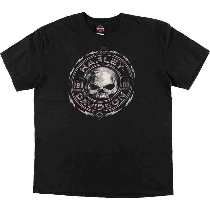 Harley-Davidson Skull Pattern Motorcycle Bike T-shirt Made in USA Men's XL cotton black type Vintage Second Hand