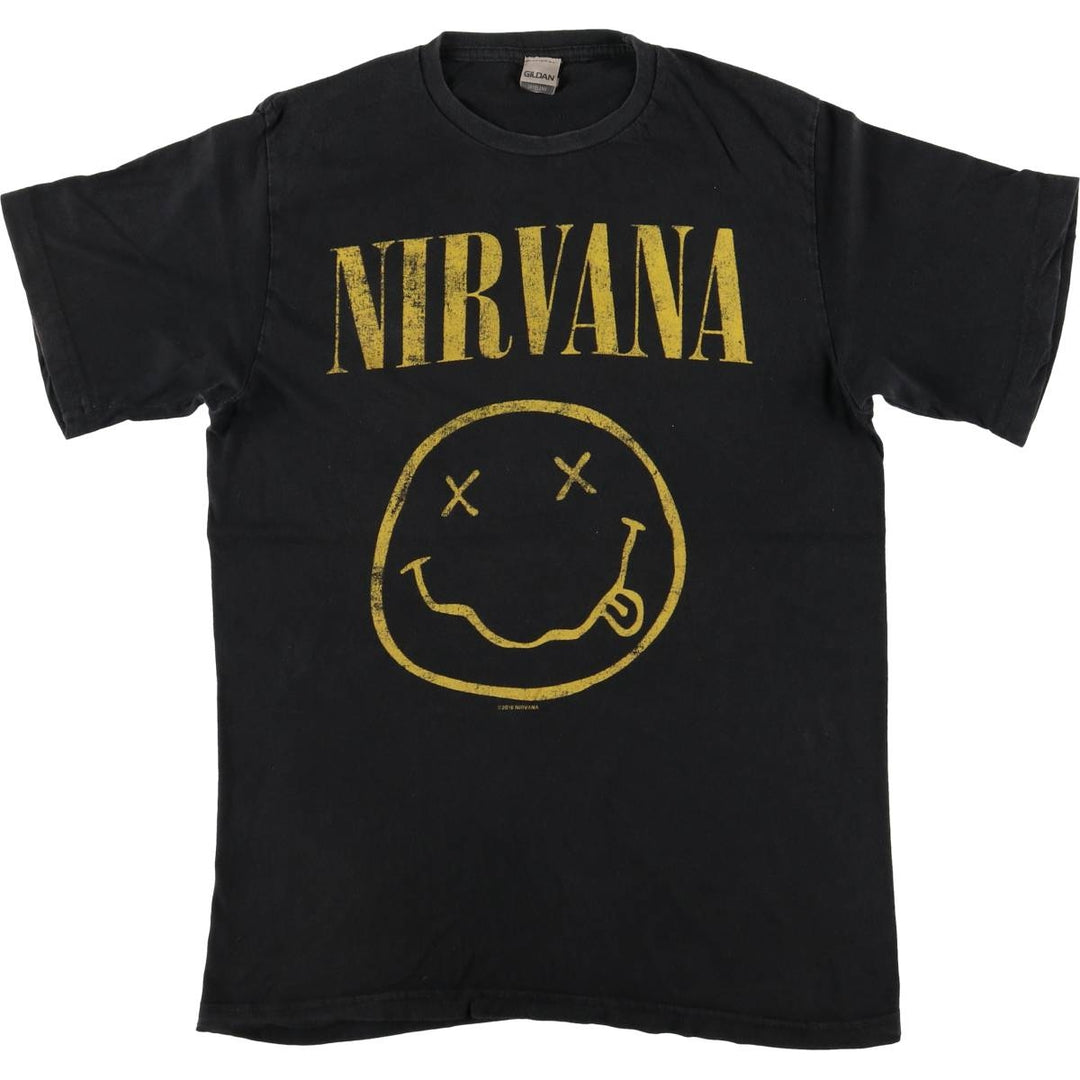 Gildan GILDAN NIRVANA Nirvana Band T-shirt Band T Men's L size cotton black type Vintage Second Hand