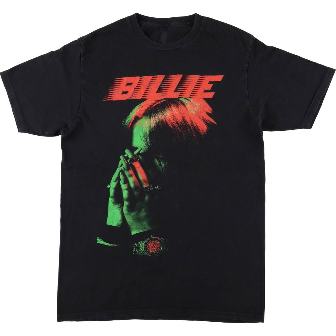 Billie Eilish Band T-shirt, Men's M size cotton black type Vintage Second Hand