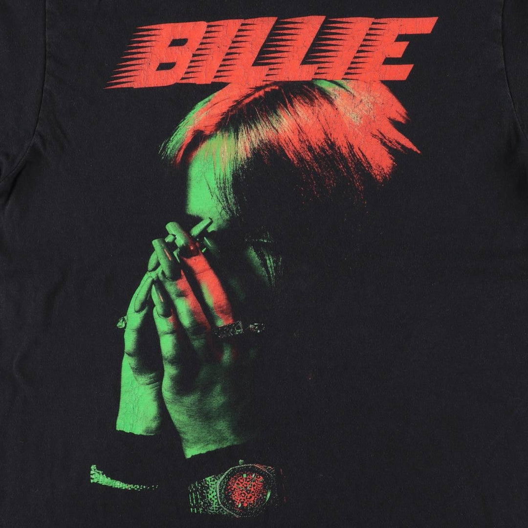 Billie Eilish Band T-shirt, Men's M size cotton black type Vintage Second Hand