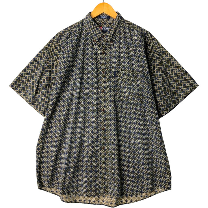 Ralph Lauren CHAPS Chaps, all-over print, short-sleeved button-down shirt, men's size XL cotton navy blue type Vintage Second Hand