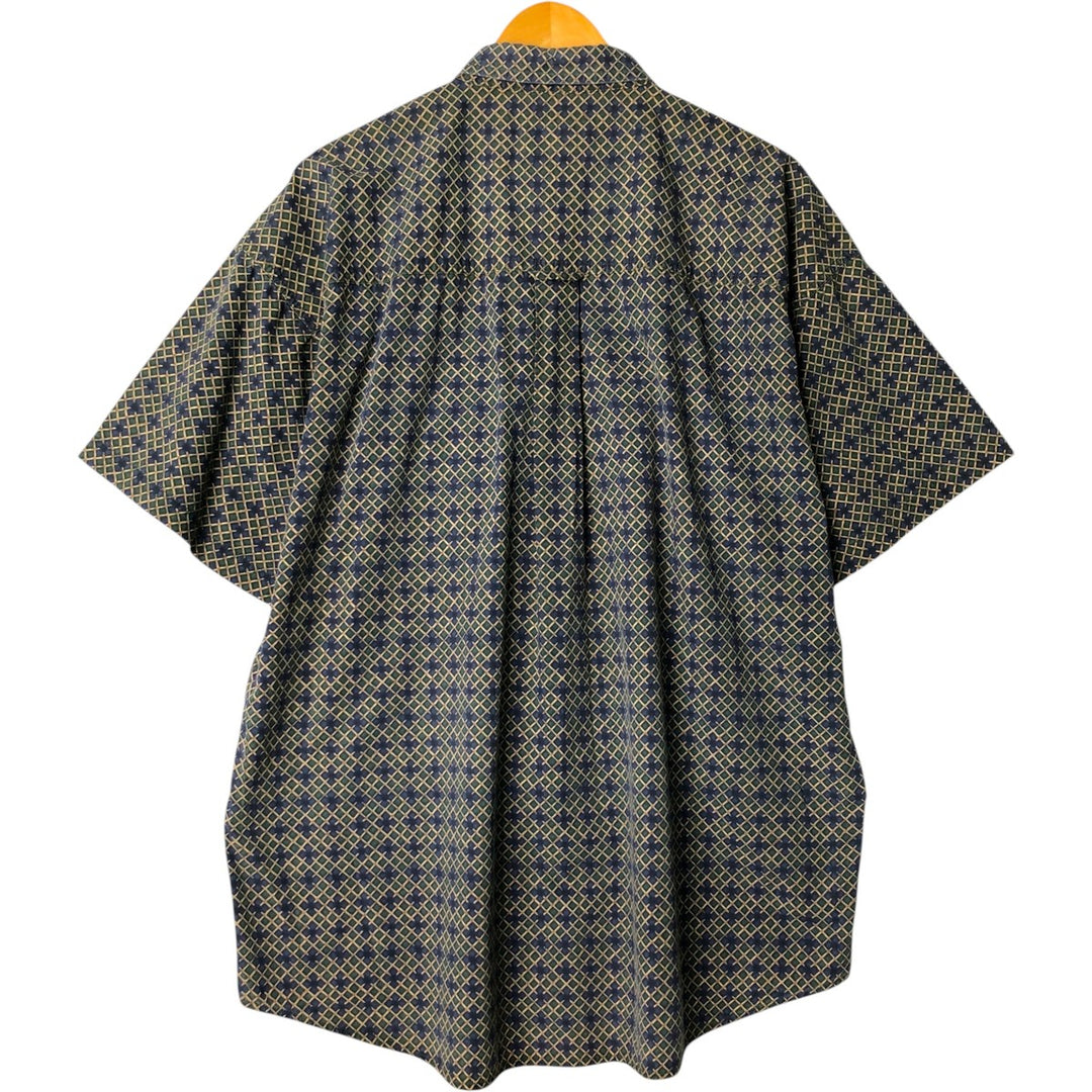 Ralph Lauren CHAPS Chaps, all-over print, short-sleeved button-down shirt, men's size XL cotton navy blue type Vintage Second Hand