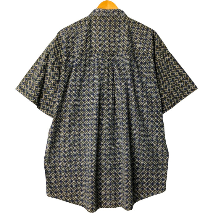 Ralph Lauren CHAPS Chaps, all-over print, short-sleeved button-down shirt, men's size XL cotton navy blue type Vintage Second Hand