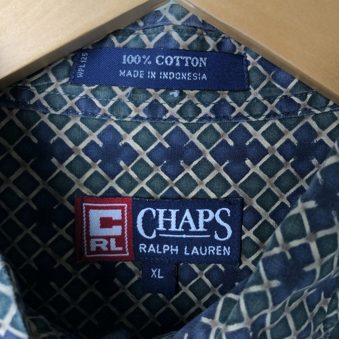 Ralph Lauren CHAPS Chaps, all-over print, short-sleeved button-down shirt, men's size XL cotton navy blue type Vintage Second Hand
