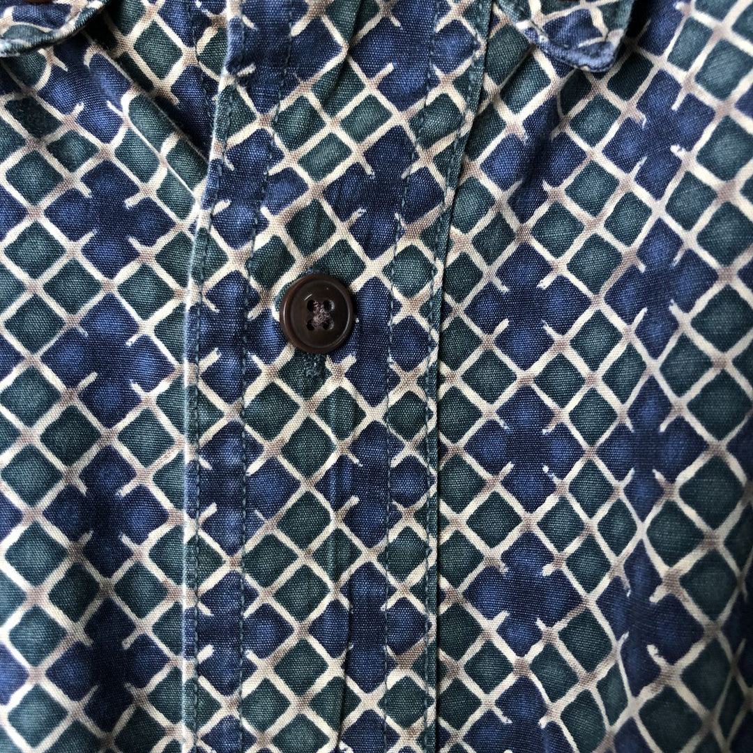 Ralph Lauren CHAPS Chaps, all-over print, short-sleeved button-down shirt, men's size XL cotton navy blue type Vintage Second Hand